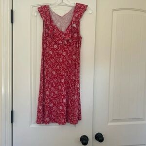 Red Floral Ruffle V-Neck Sundress